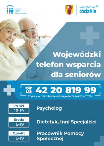 Plakat informacja o telefonie wsparcia dla seniorow