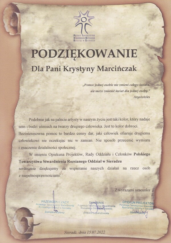 Dyplom Marcińczak Krystyna