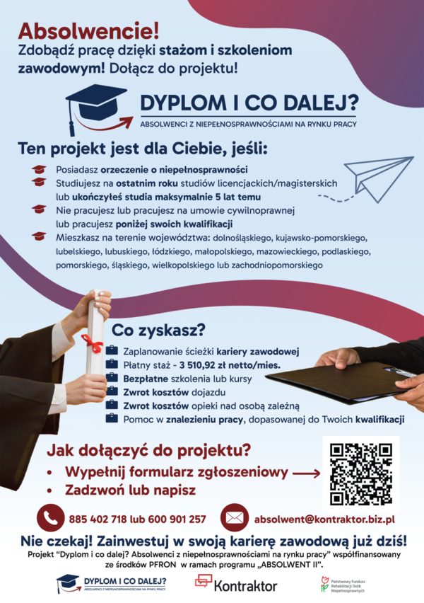 Plakat „Dyplom i co dalej? Absolwenci z niepełnosprawnościami na rynku pracy”