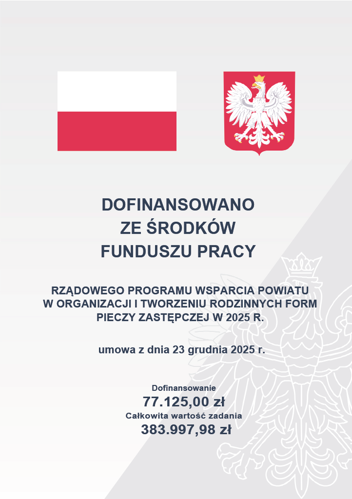 Plakat 2025 - dofinansowano ze środków funduszu pracy.